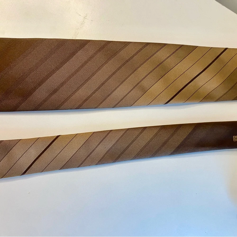 Givenchy Luxury Brown and Tan Striped Tie - Picture 4 of 5